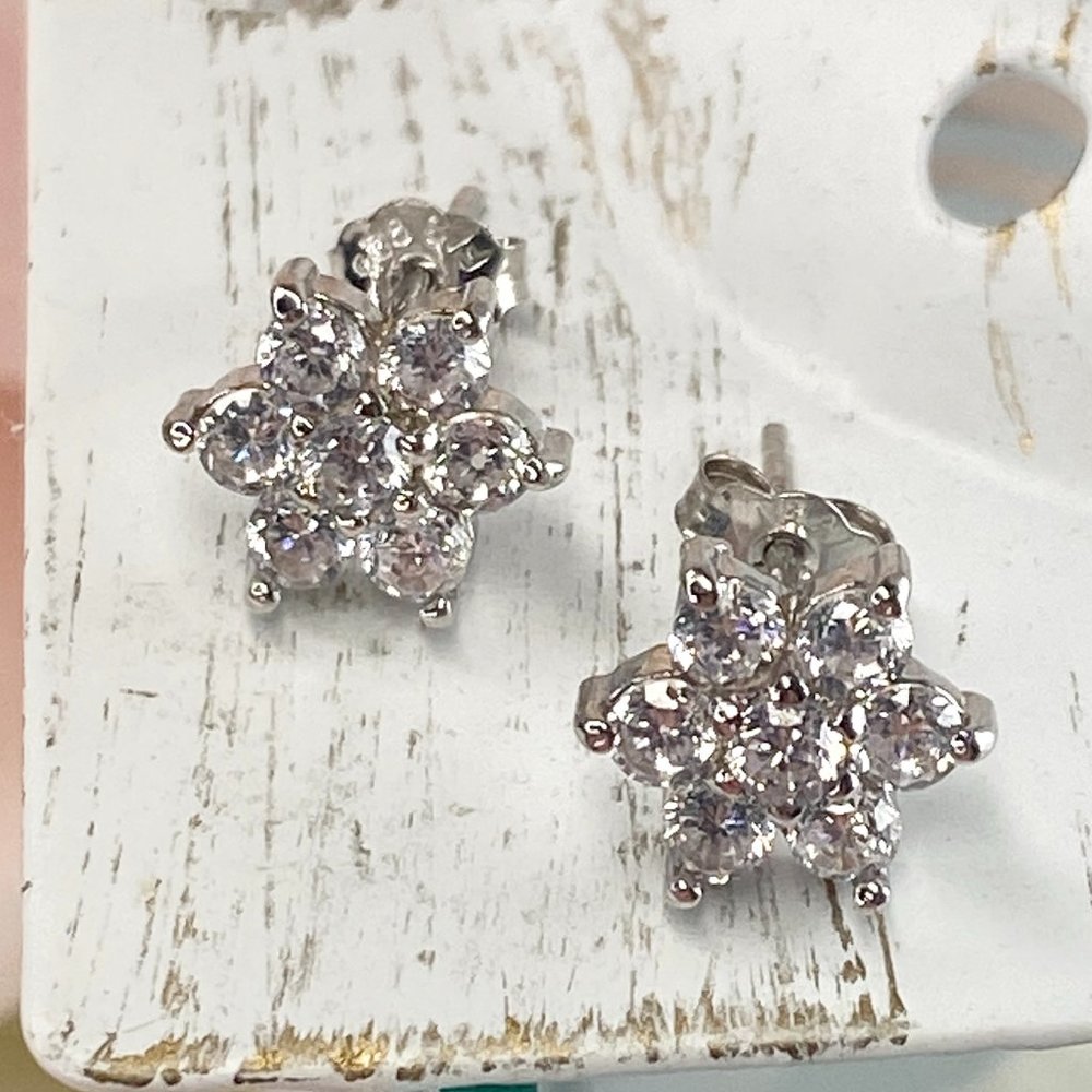 Sterling Silver Star Cubic Zirconia Stud Earrings - Picture 2 of 9